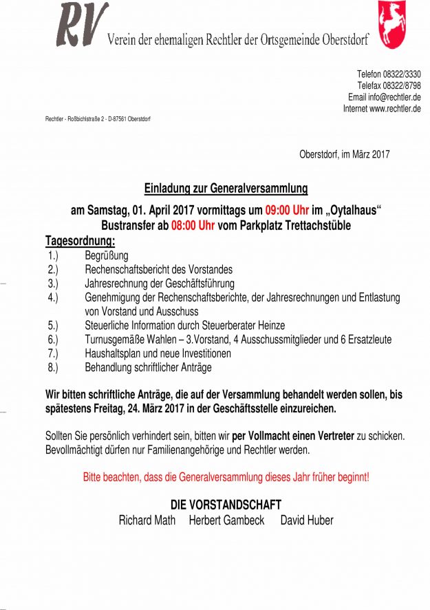 Ladung zur Versammlung 2017