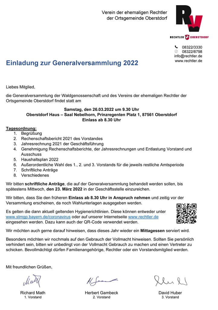 Einladung Generalversammlung 2022