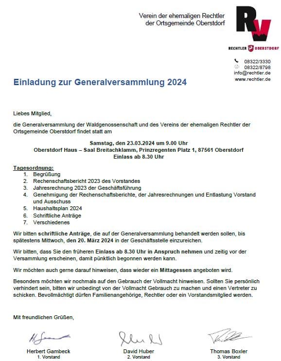 Einladung zur Generalversammlung 2024